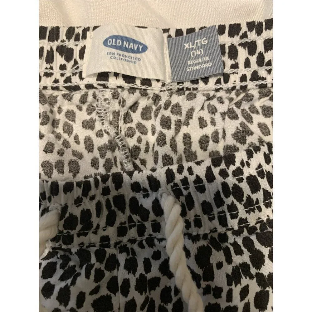 Old Navy Girls Black White Leopard Print Drawstring Casual Shorts 14 XL Rayon